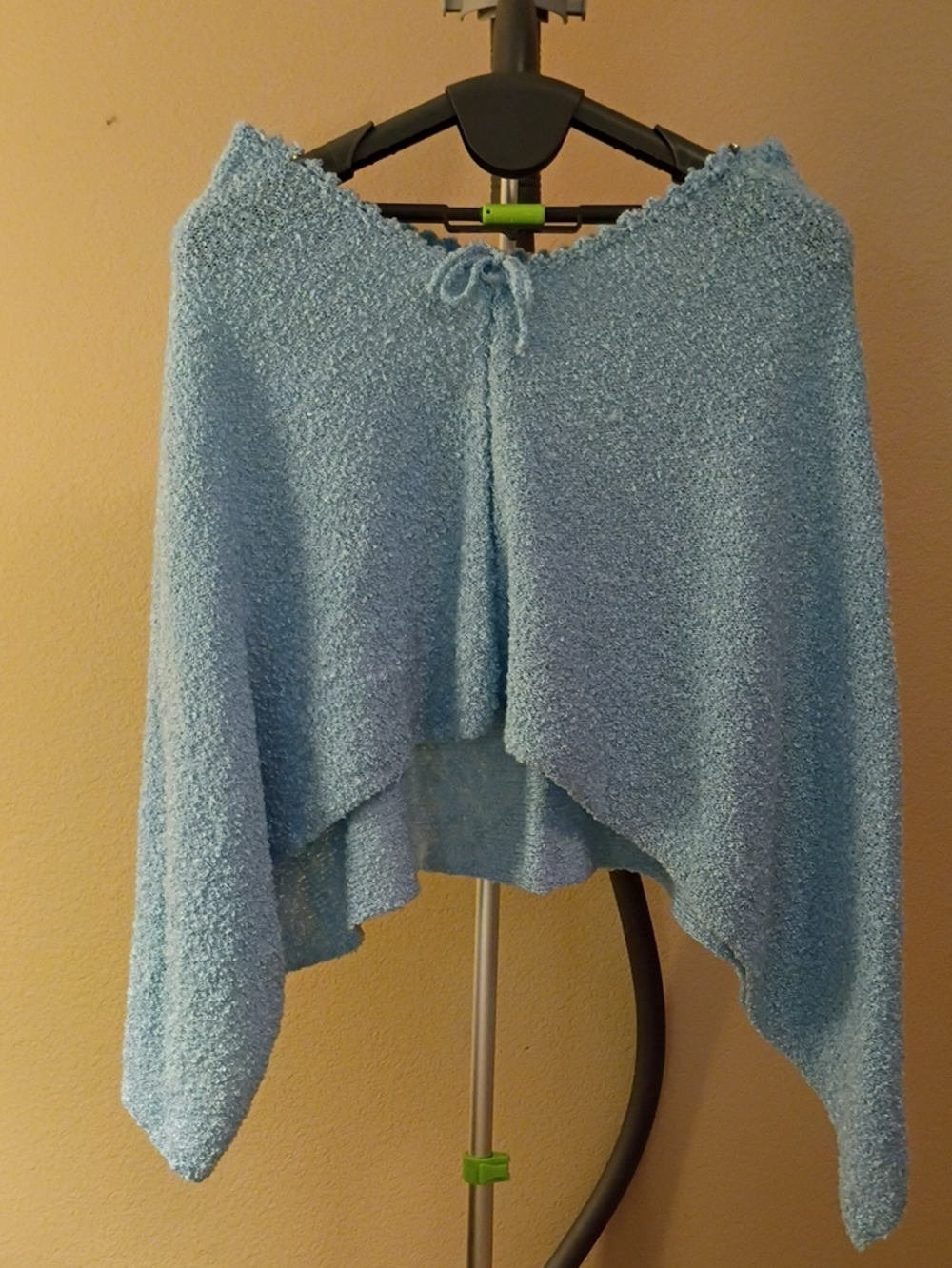 Light Blue Bouclé Poncho Sweater with Tie Front